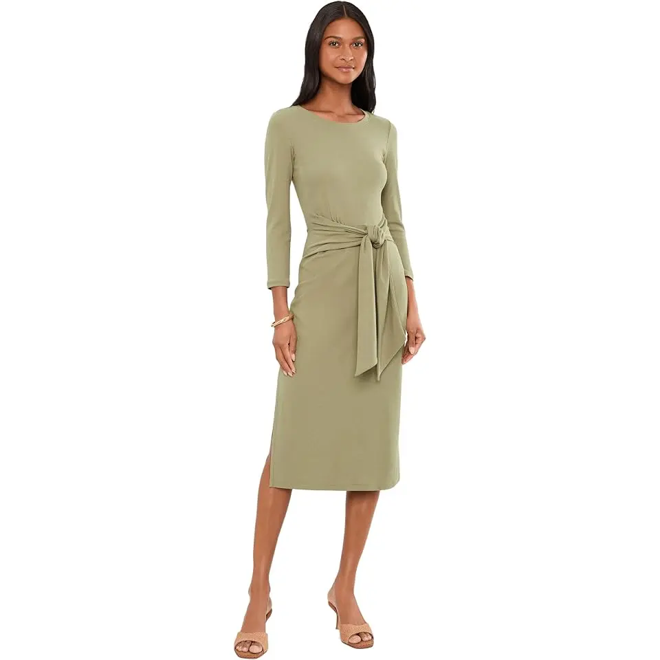 Tie-Front Cotton-Blend Crewneck Dress
