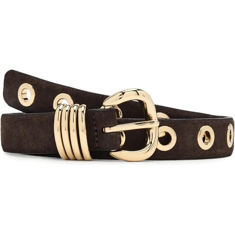 Metal Eyelet Belt in Suede
