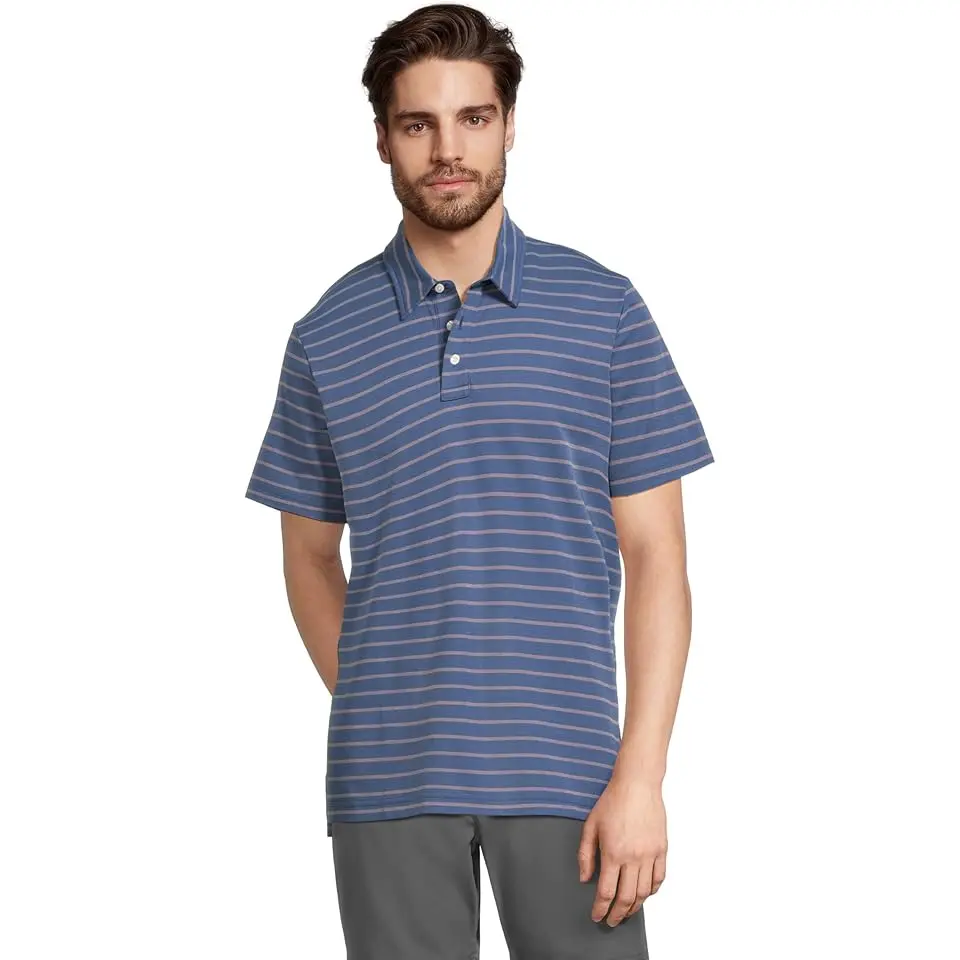 Comfort Stretch Performance Short Sleeve Polo, Slightly Fitted, Stripe