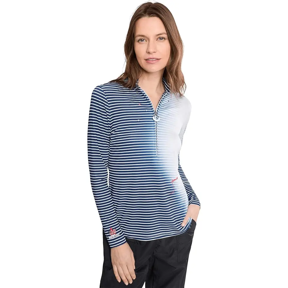 Sunsense Gradient Stripe Mock Neck 1/4 Zip Long Sleeve Top