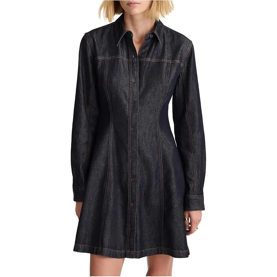 Seamed Shirt Mini Dress In Rinse