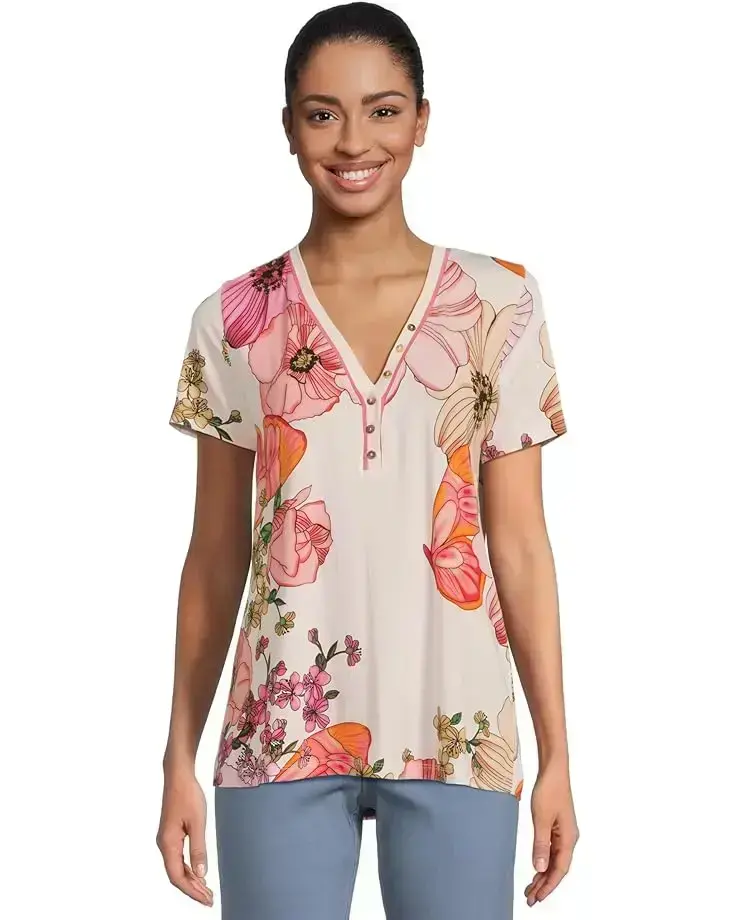 Women's Johnny Was The Janie Favorite Short Sleeve Henley Tee