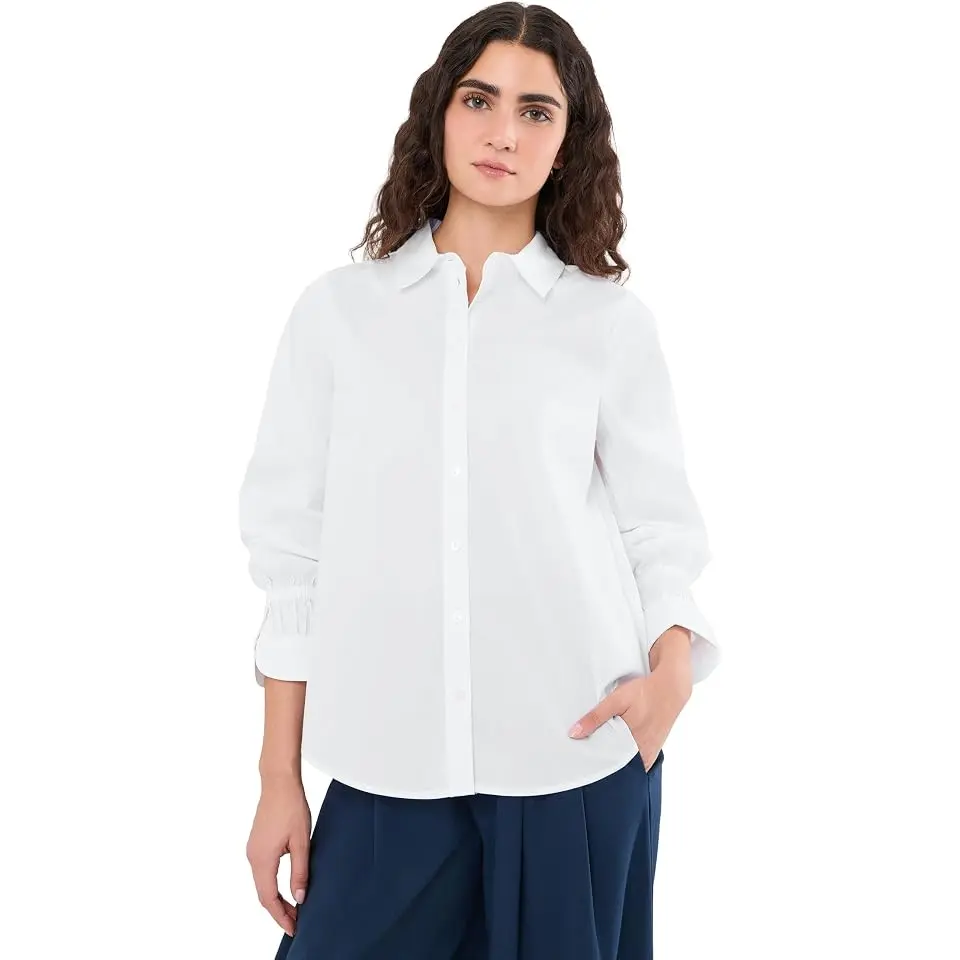 Adjustable Sleeve Button Front Woven Top