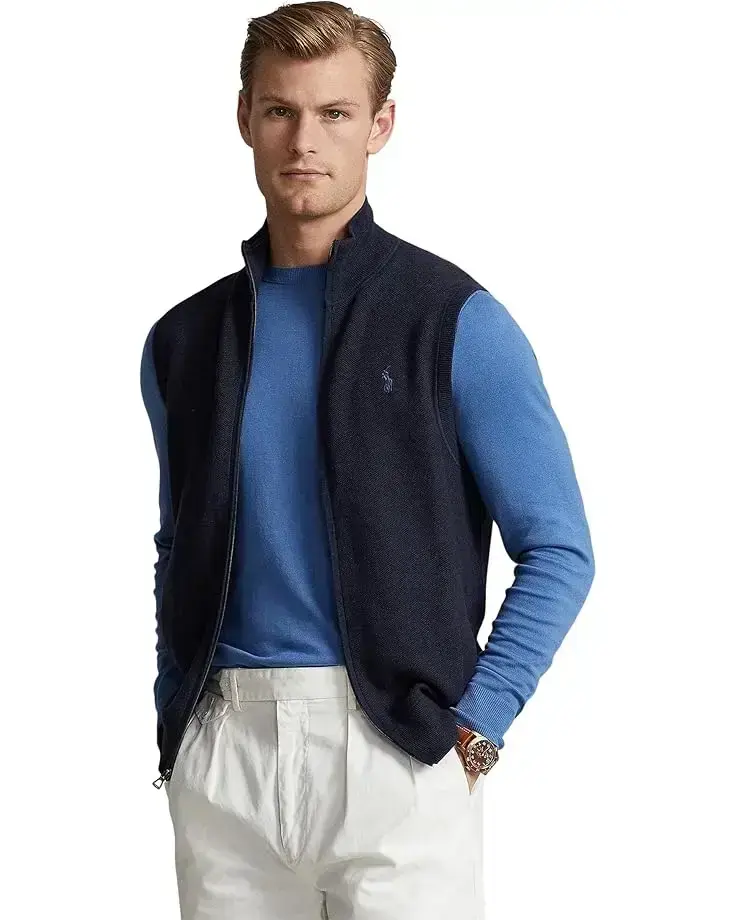 Men's Polo Ralph Lauren Mesh-Knit Cotton Full-Zip Sweater Vest