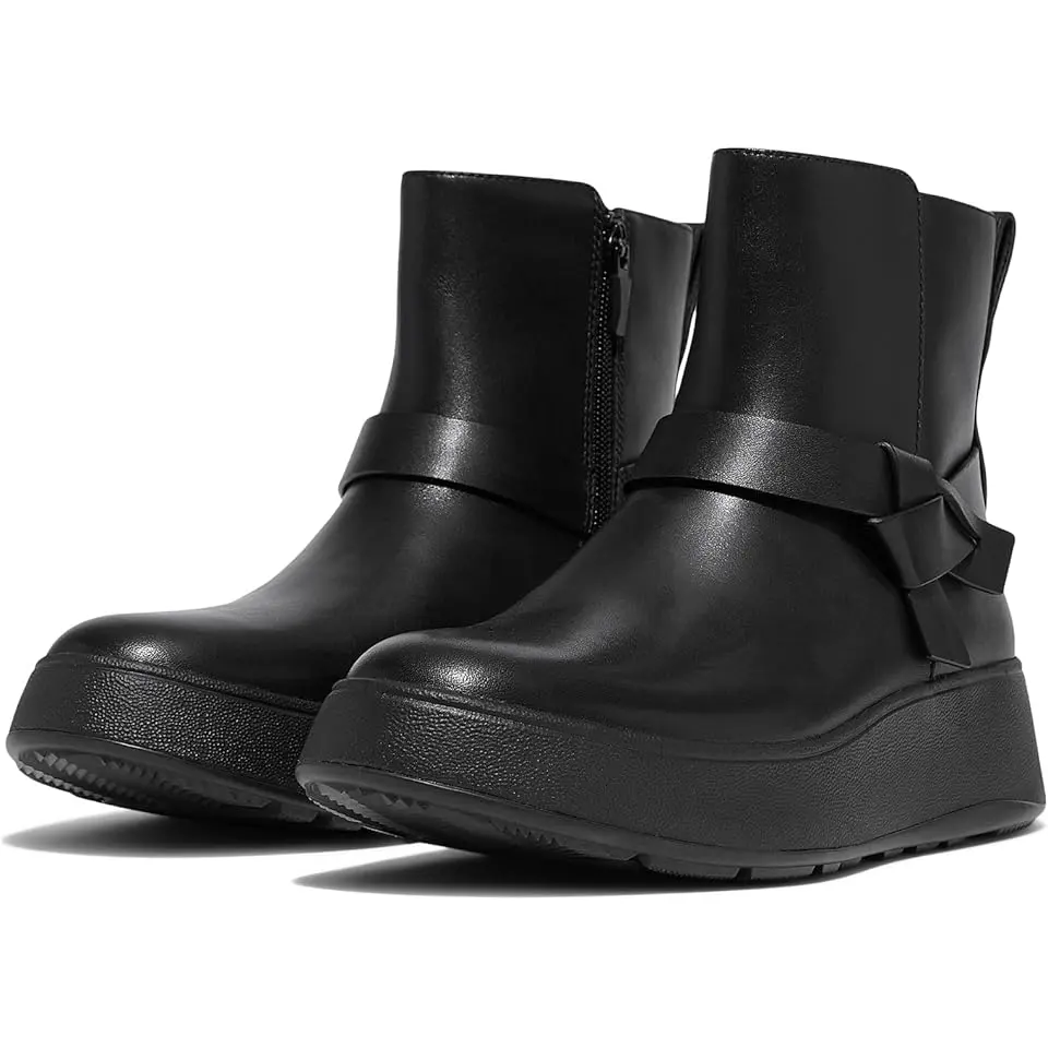 F-Mode Folded-Knot Leather Flatform Short Boots