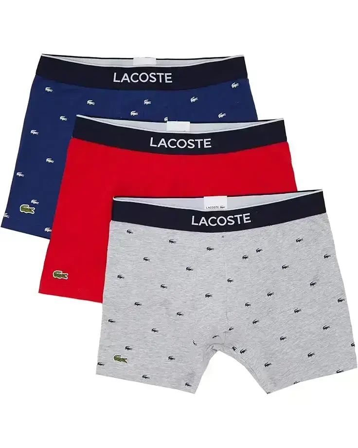 Men's Lacoste Boxer Briefs 3-Pack Casual Lifestyle All Over Print Croc