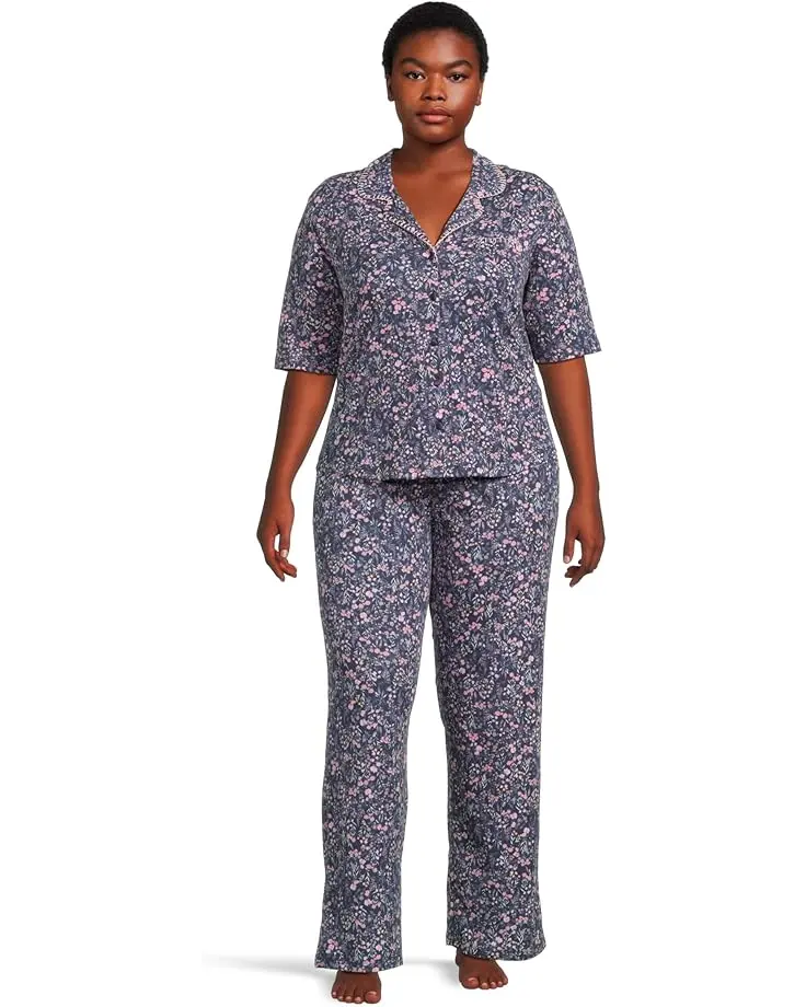Women's Karen Neuburger Short Sleeve Notch Collar and Pant PJ Set