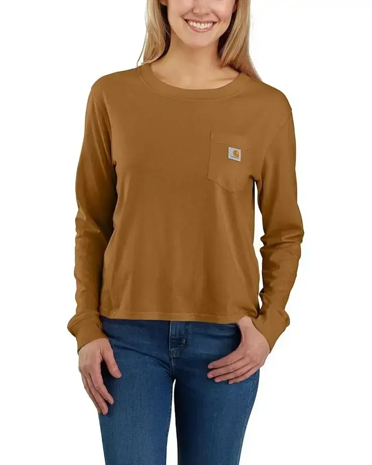 Women's Carhartt Loose Fit Lightweight Long Sleeve Crew Neck Pocket T-Shirt