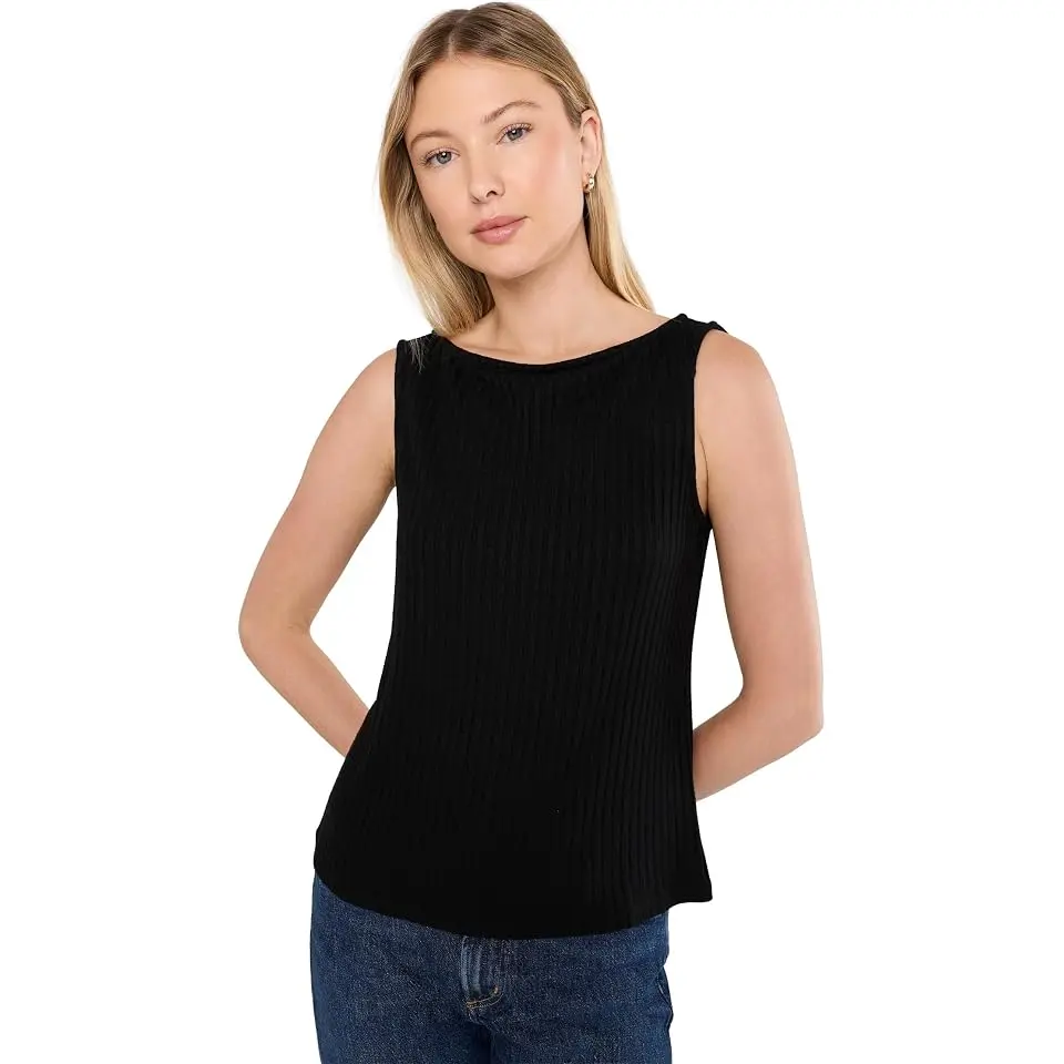 Sleeveless High Boatneck Knit Top