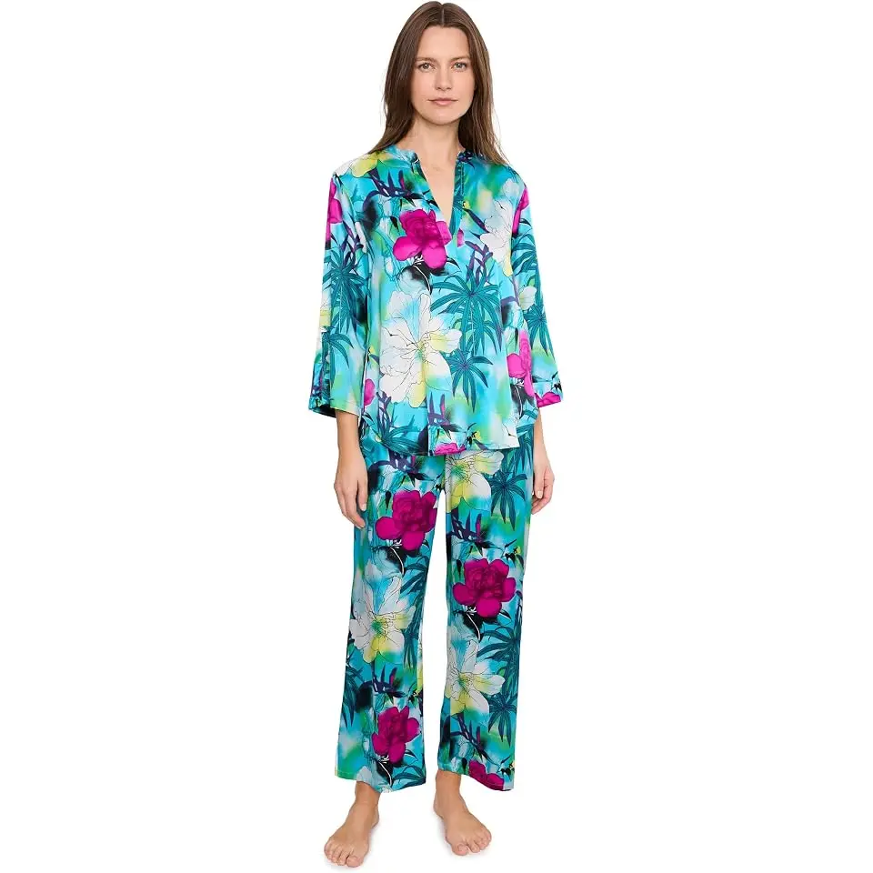 Viva Printed Satin Mandarin Pajama Set