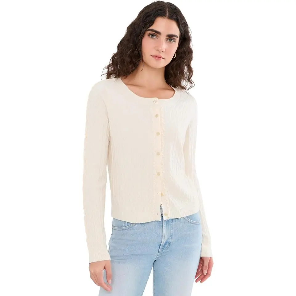 Long Sleeve Button Front Cardigan Sweater with Ruffles