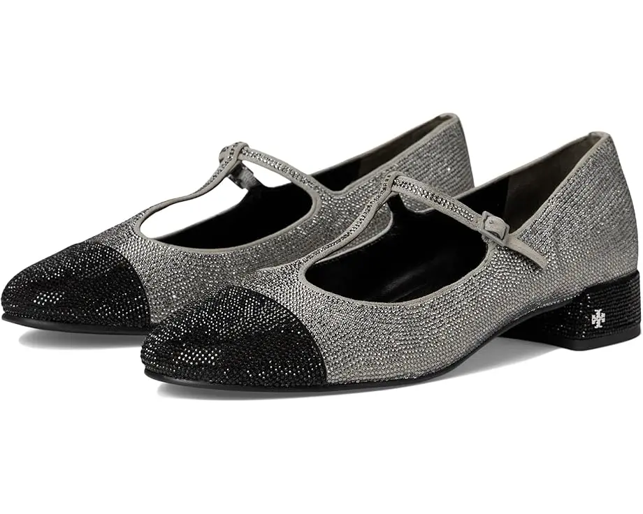 Cap-Toe T-Strap Pave Heel Ballet 25 mm