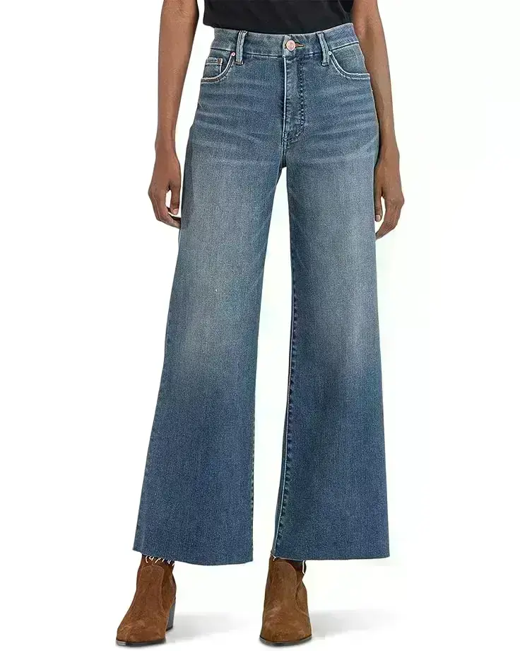 Women's KUT from the Kloth Meg High-Rise Fab Ab Wide Leg Raw Hem in Milestone