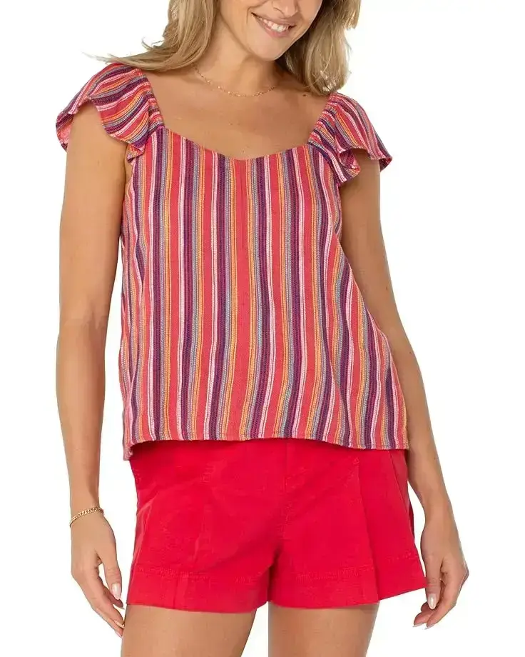 Women's Liverpool Los Angeles Flutter Sleeve Woven Top With Ties