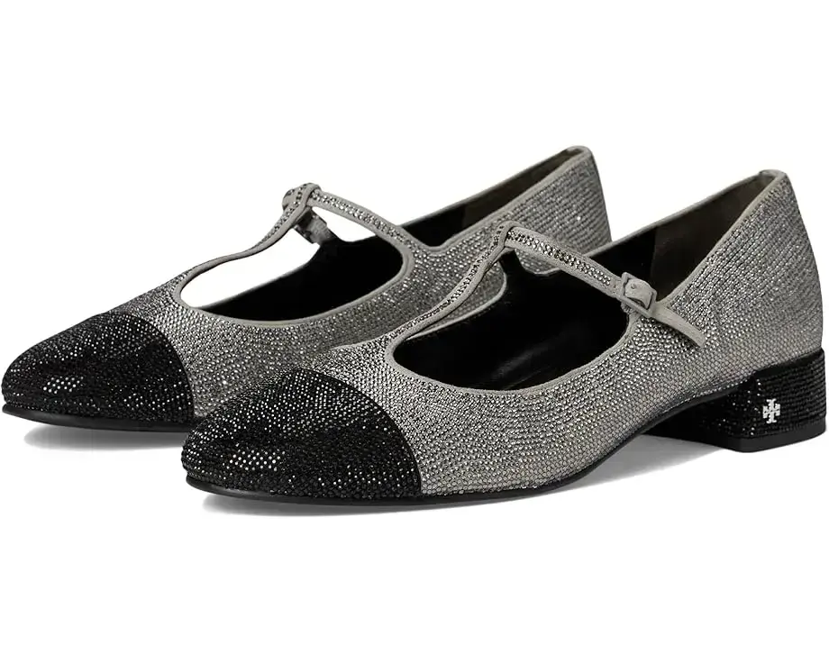 Women's Tory Burch Cap-Toe T-Strap Pave Heel Ballet 25 mm