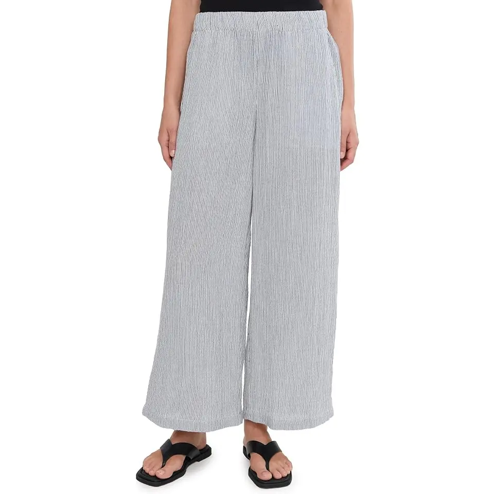 Striped Organic Cotton Gauze Ankle Pant