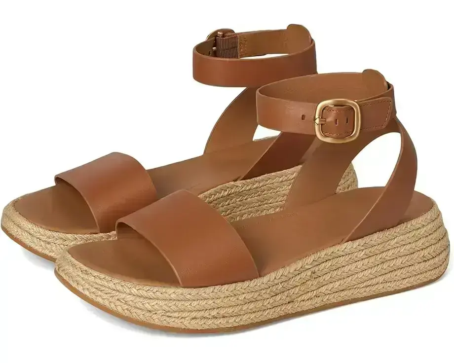 F-Mode Espadrille Leather Flatform A/Strap Sandals