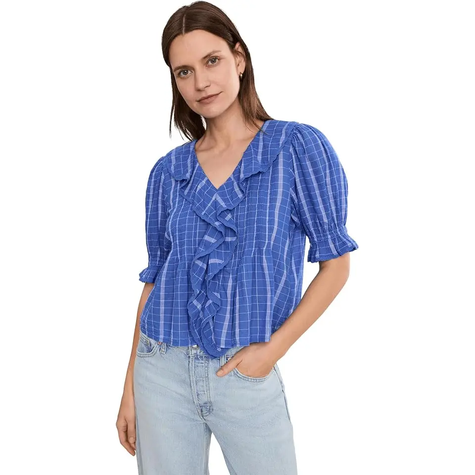 Kelly Top - Seersucker Crinkle Check