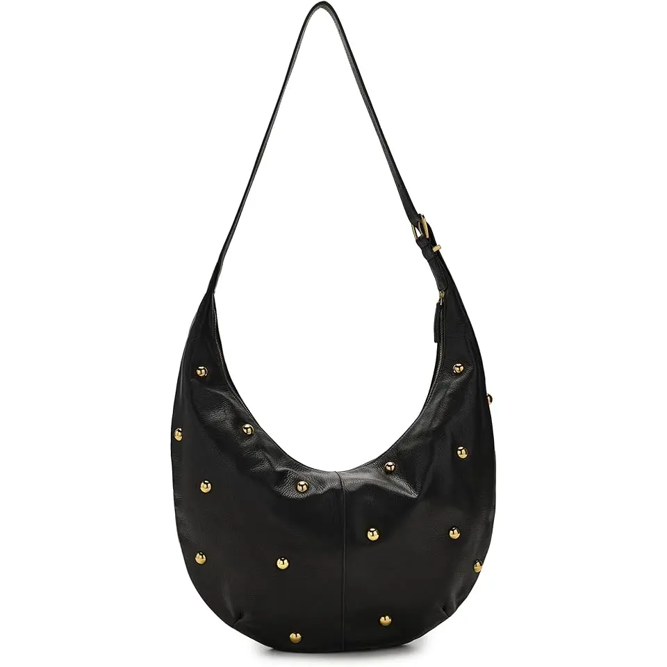 The Essential Curve Shoulder Bag in Studded Suede