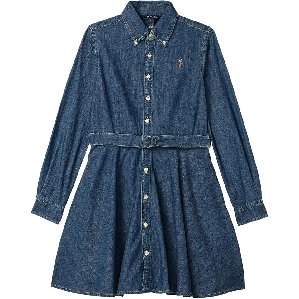 Belted Cotton Denim Shirtdress (Big Kids)