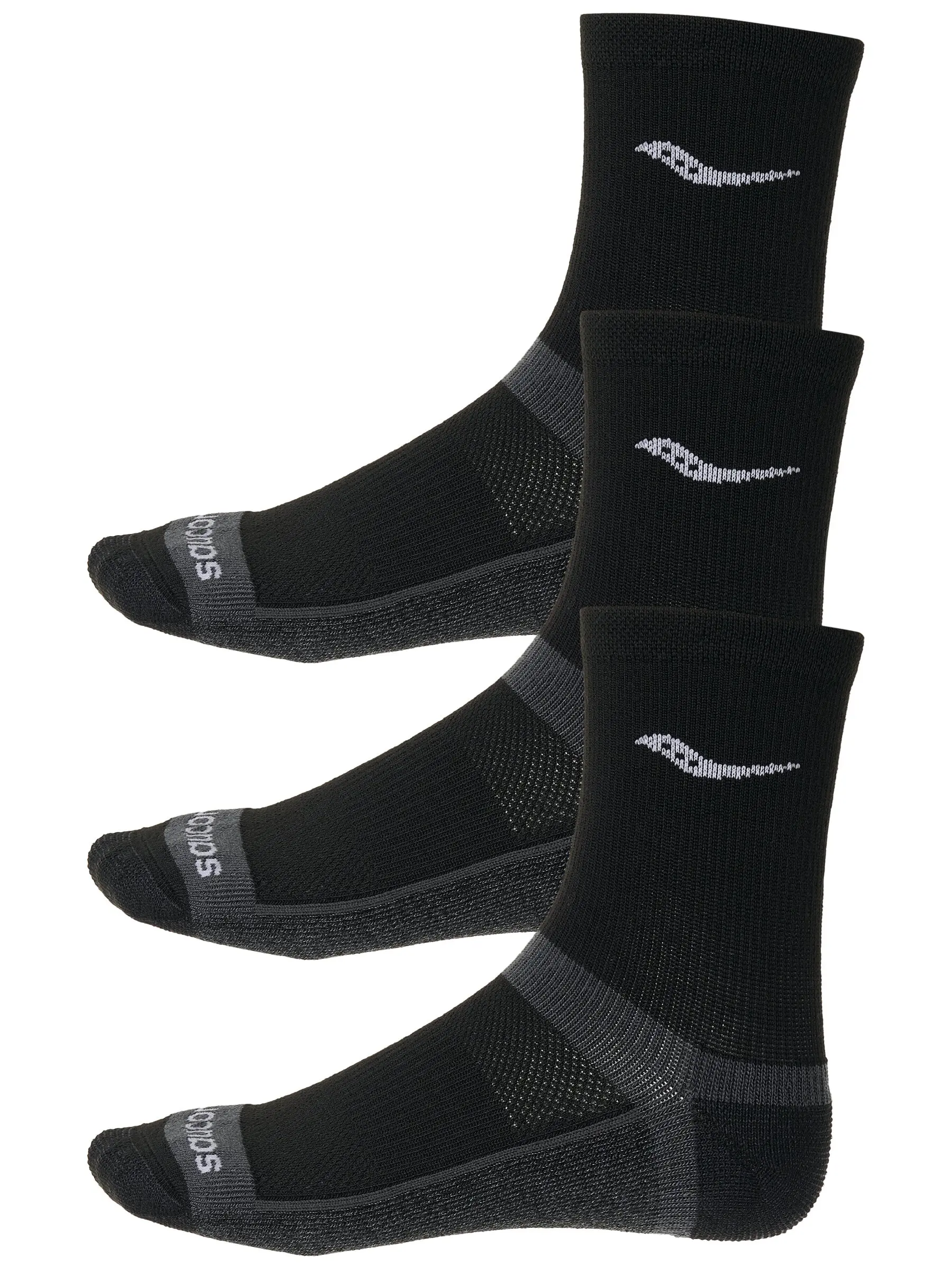 Saucony Inferno Cushion Mid-Crew Socks 3-Pack Black