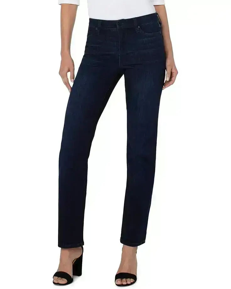 Women's Liverpool Los Angeles Petite Kennedy Straight Mid-Rise Silky Soft Dual FX Denim