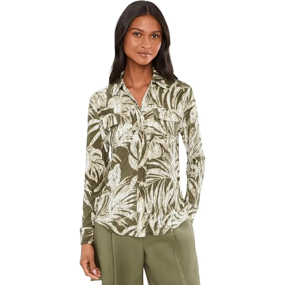 Palm-Frond-Print Stretch Jersey Shirt