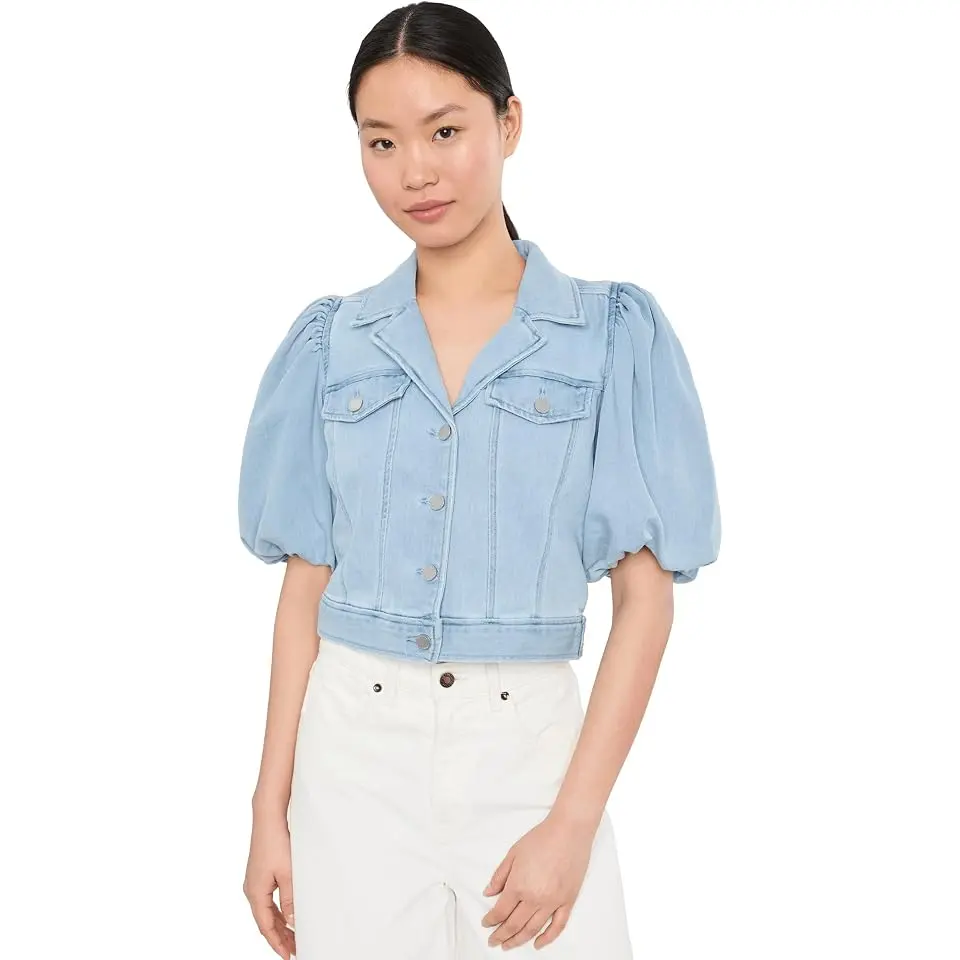 Puff Sleeve Cropped Denim Trucker Jacket