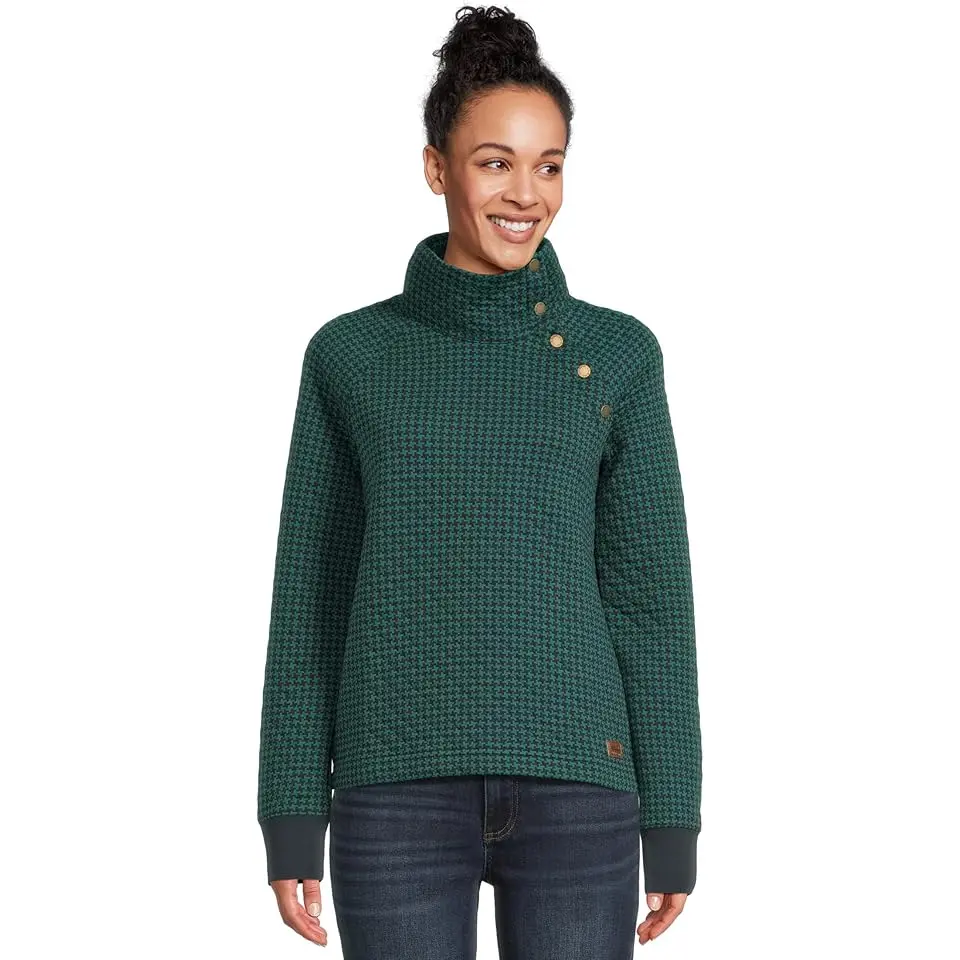Quilted Sweatshirt Pullover Snap Neck Print