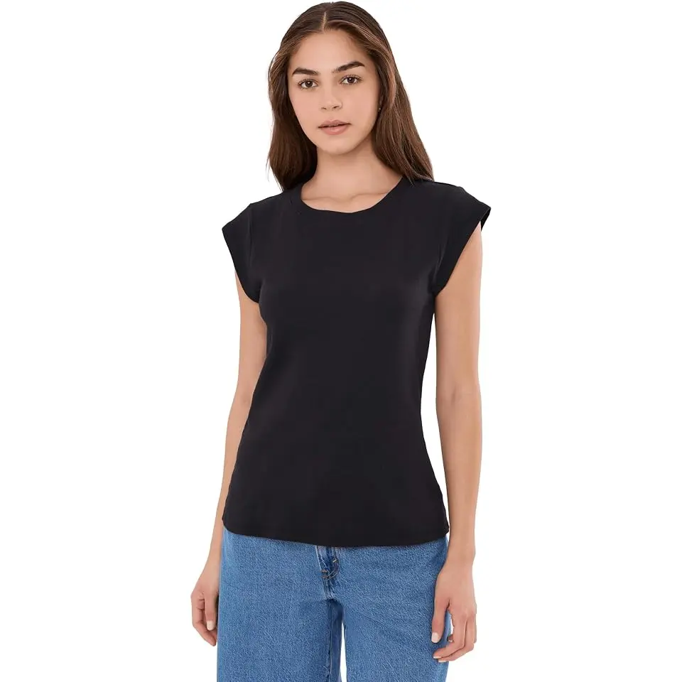 Cap Sleeve Open Crew Neck Tee
