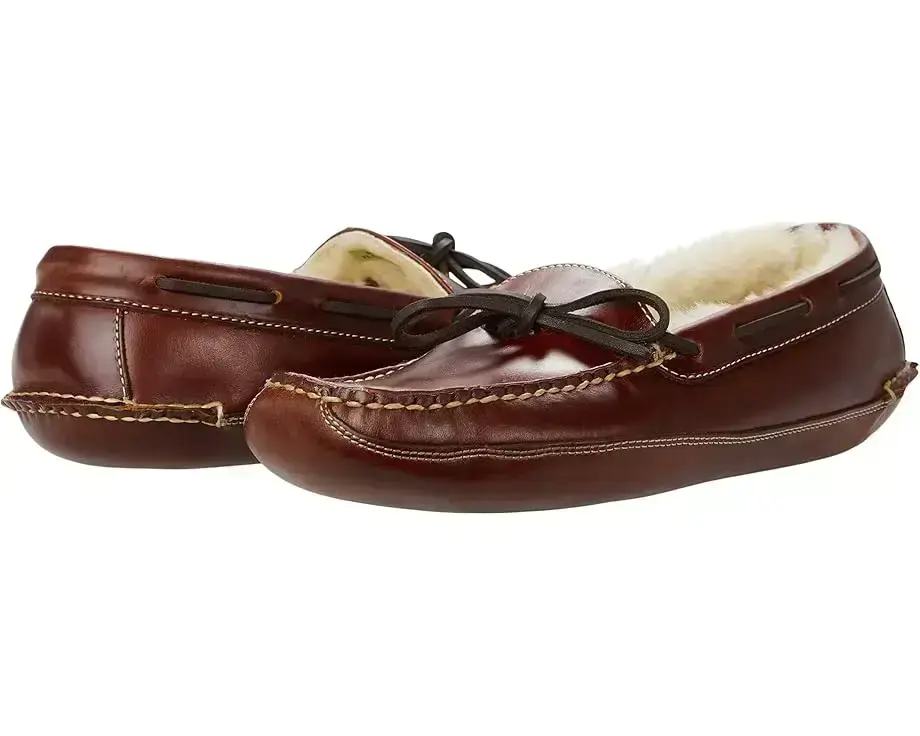 Men's L.L.Bean Leather Double-Sole Slippers Shearling Lined