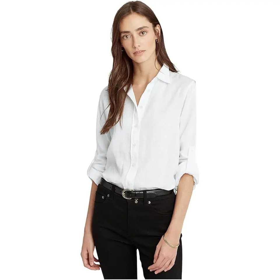 Roll-Tab-Sleeve Linen Shirt