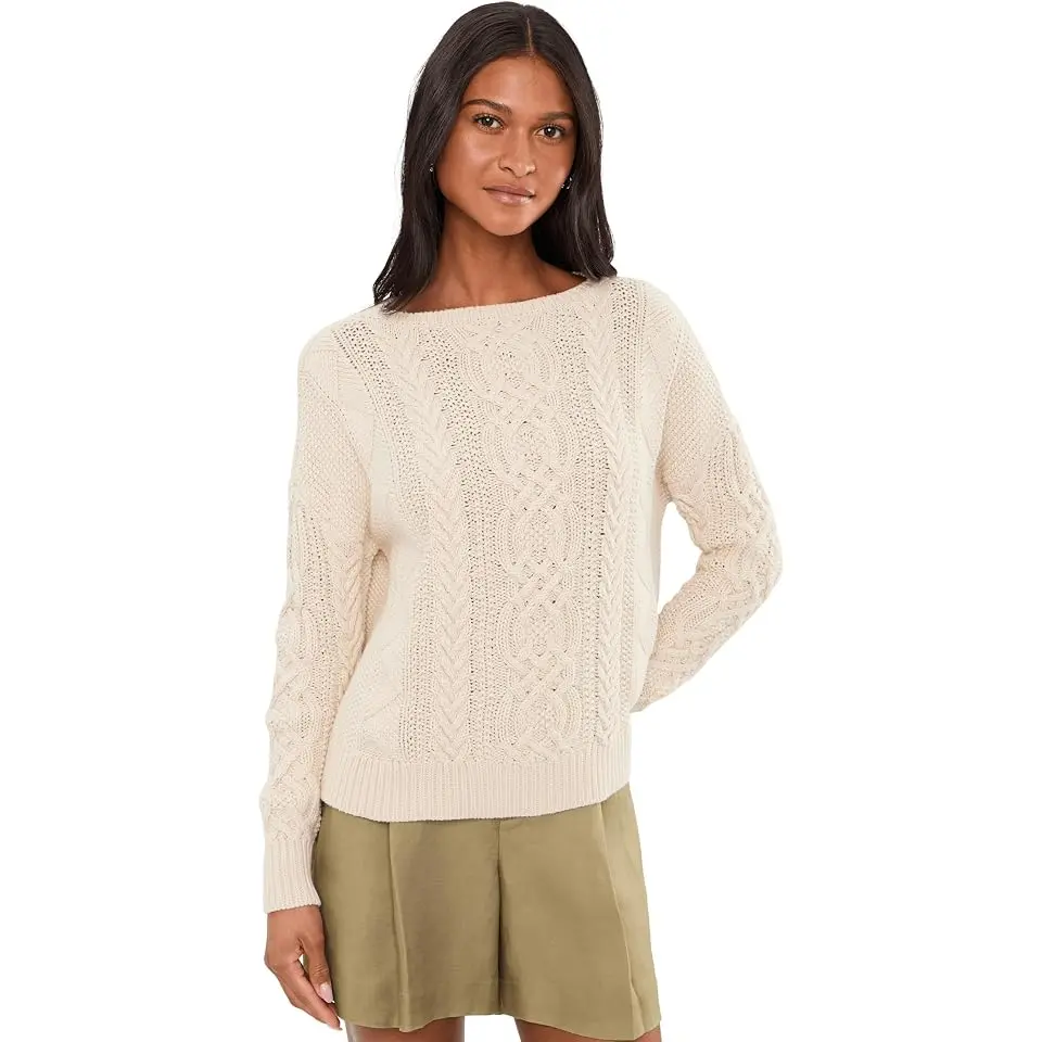 Cable-Knit Cotton Boatneck Sweater