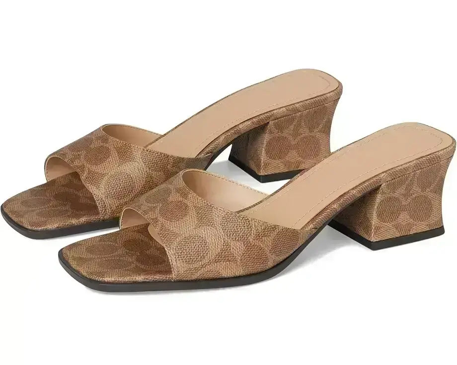 Women's COACH Sculpted C Coated Canvas Block Heel Sandals