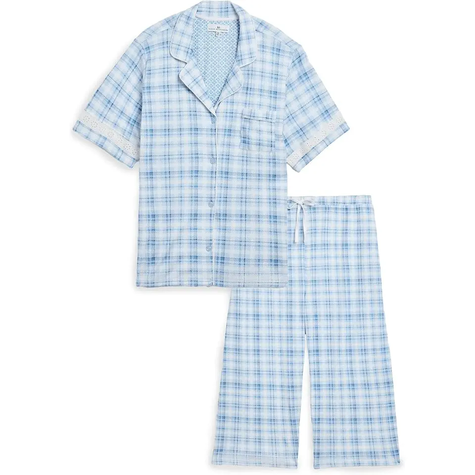 Plus Size Notch Collar Top & Capri Pajama Set