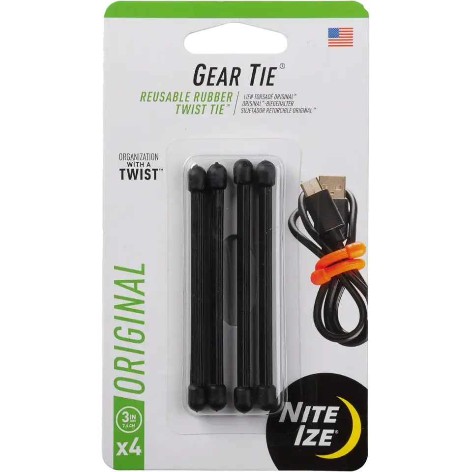 Gear Tie Reusable Rubber Twist Tie 3" - 4 Pack