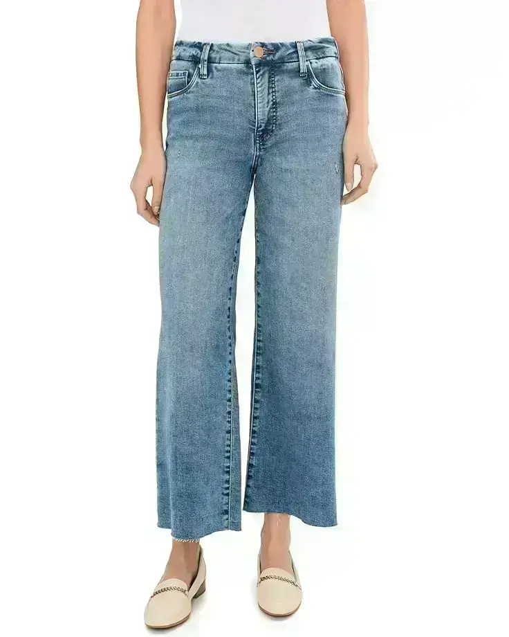 Women's KUT from the Kloth Meg High Rise Fab Ab Wide Leg Raw Hem