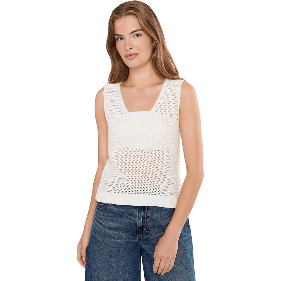Rosa V-Neck Pointelle Mesh Tank