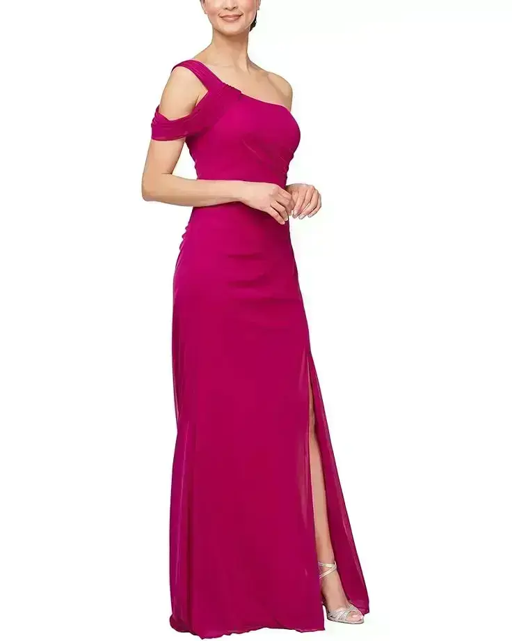 Women's Alex Evenings Long Mesh with One Cold Shoulder Sleeve