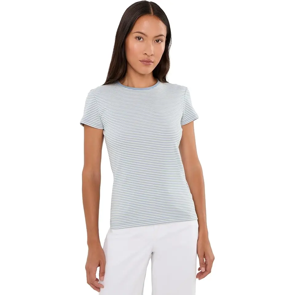 Petite Striped Rib-Knit Stretch Cotton Tee