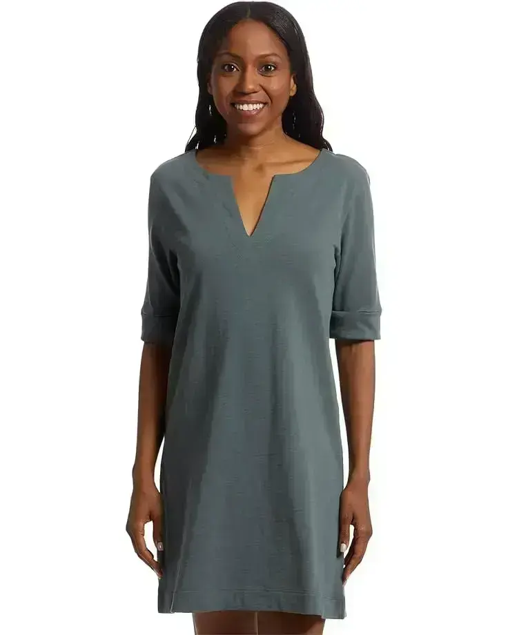 Elbow Sleeve Split-neck Dress