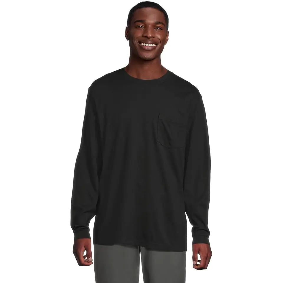 Carefree Unshrinkable Tee With Pocket Traditional Fit Long-sleeve