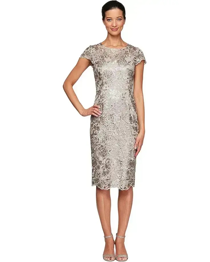 Women's Alex Evenings Short Embroidered Cap Sleeve Dress