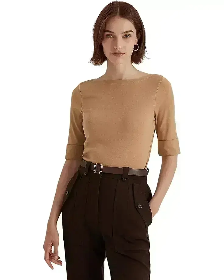 Women's Lauren Ralph Lauren Stretch Cotton Boat Neck Tee
