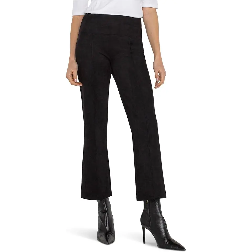 Petite Pearl Mid-Rise Crop Flare Pants w/ Pintucks 25"