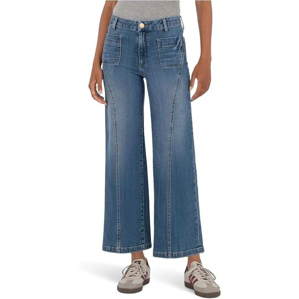 Petite Charlotte High Rise Wide Leg Front Seam Patch Pockets