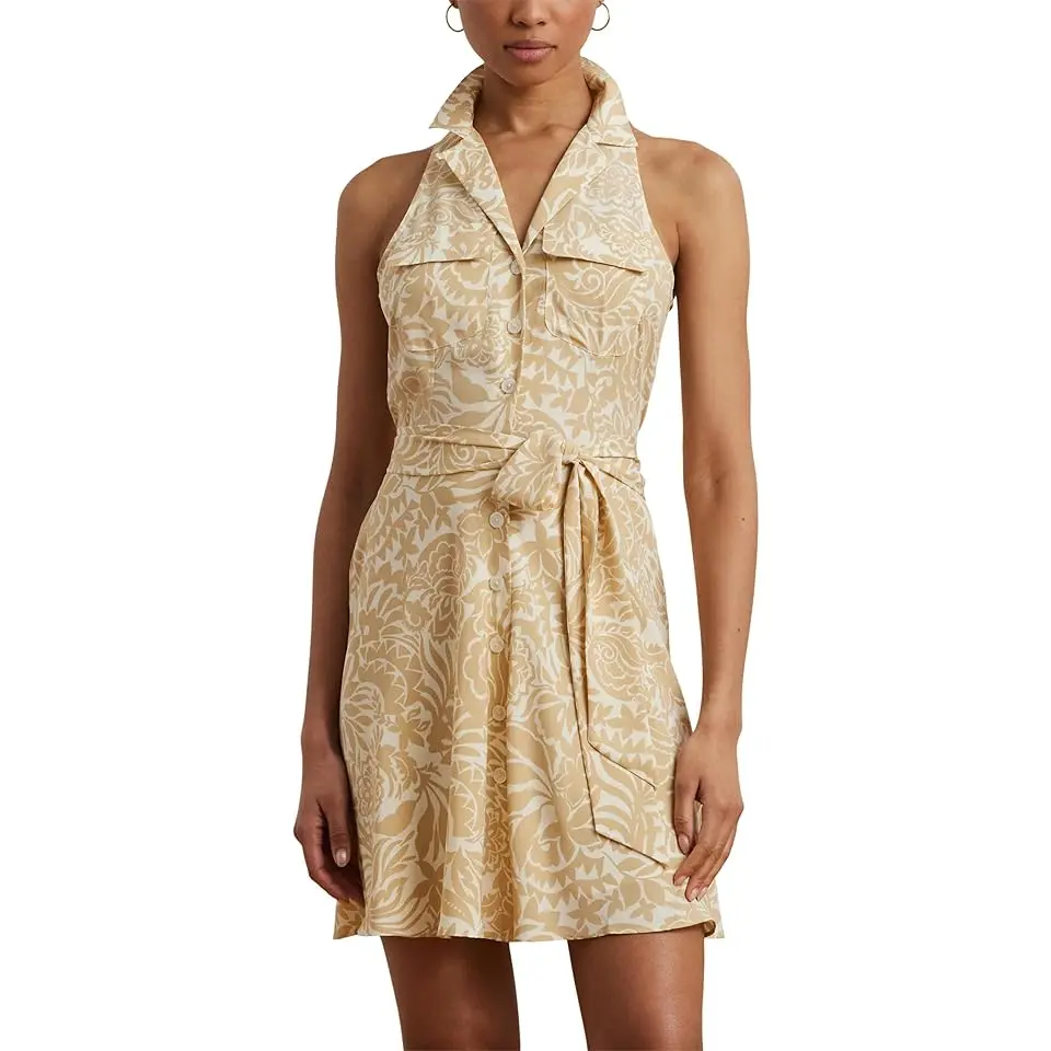 Floral Crepe Sleeveless Shirtdress