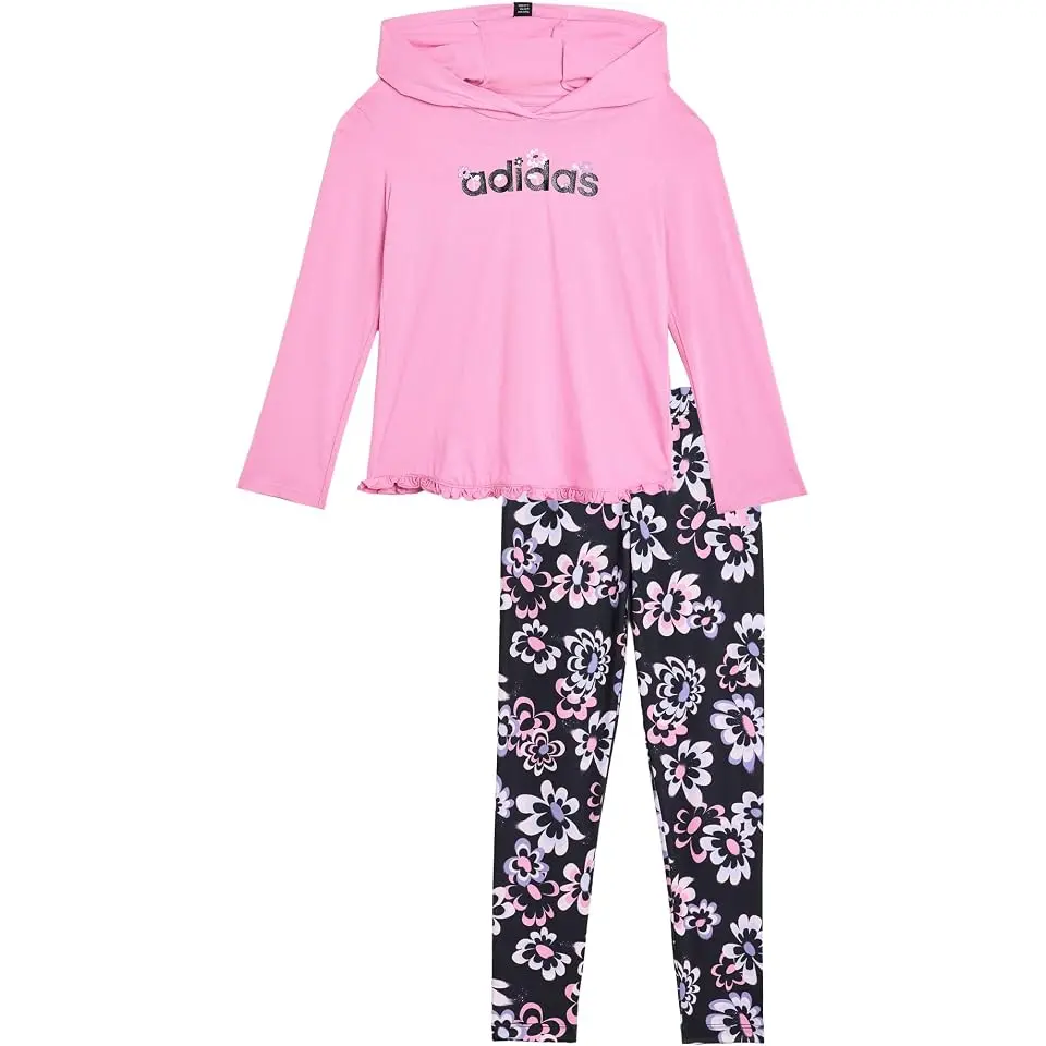 Long Sleeve Ruffle Hem Hooded Pullover and AOP Leggings (Toddler/Little Kid)