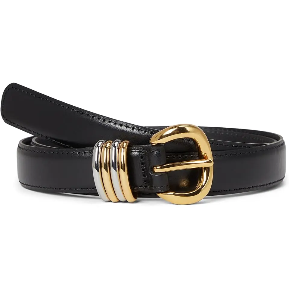 Mixed Metal Keeper Belt in Leather