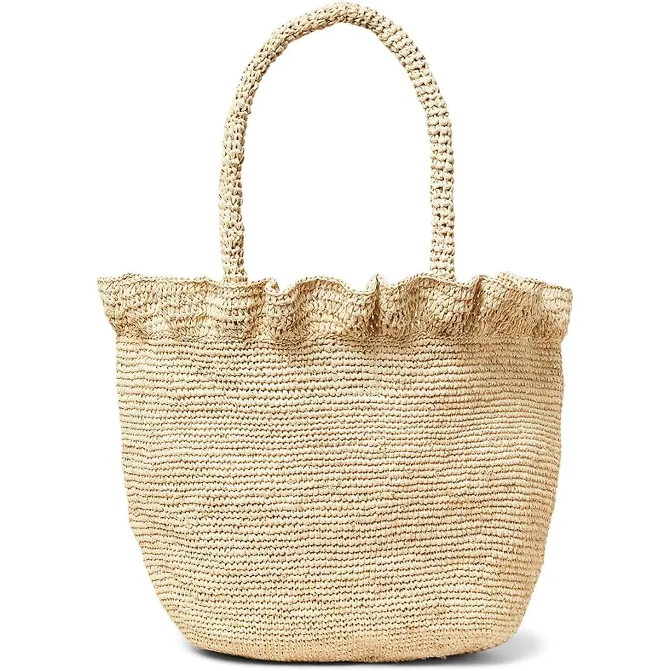 Cyrus Raffia Woven Tote with Ruffle